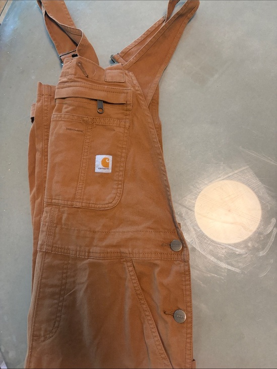 Carhartt Pants - Carhartt Tan Duck Canvas Bib Overalls with Pocket Patch